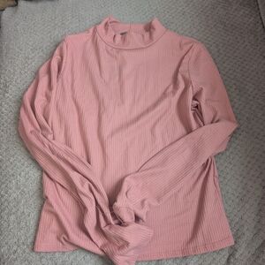 Olivia Rae Pink Fitted Mandarin Collar Long Sleeve Tee